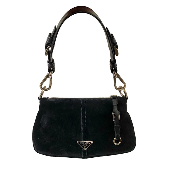 AUTHENTIC PRADA BLACK SUEDE SCAMOSCIATO SHOULDER BAG - Picture 8 of 14